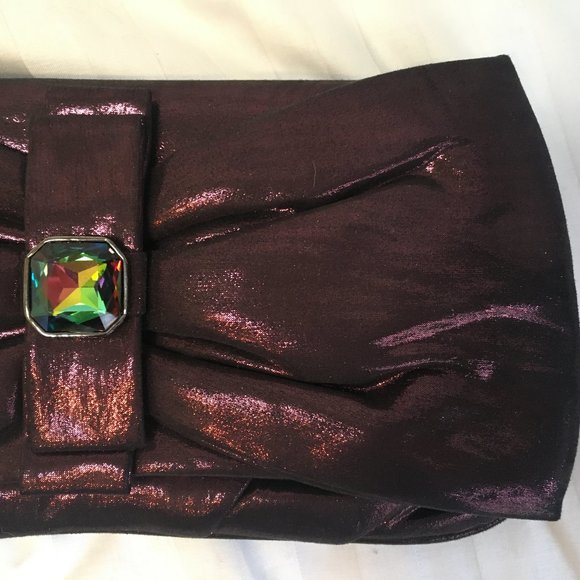 Jeanne Lottie Designer Magenta Satin Fabric Clutch Purse Handbag Chain Jewel - Picture 5 of 12